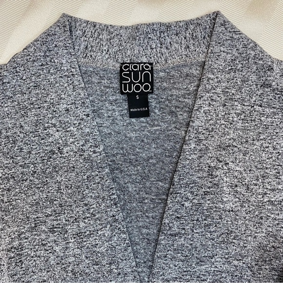 Clara Sun Woo Gray Knit Open Cardigan Sweater Pockets Size Small Knee Length - Picture 3 of 13